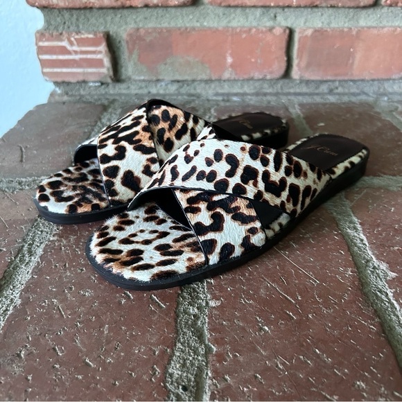 J. Crew Wide Cross Trap Ingrid Sandal Leopard Calf Hair Sz 7 - Picture 5 of 11